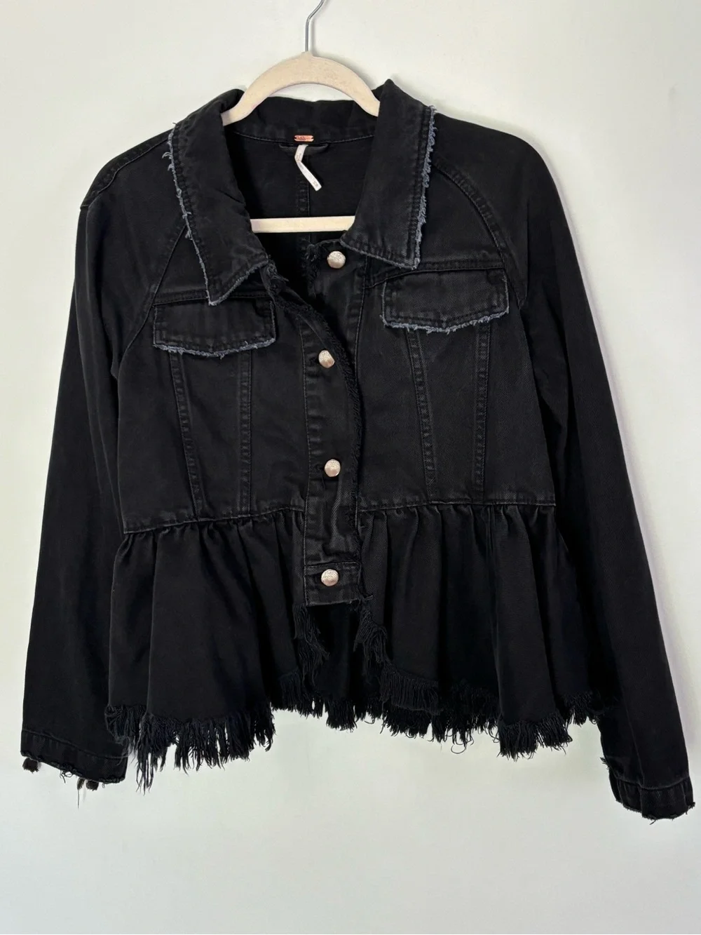 Free People Willow Black Denim Peplum Jacket Size XS-Small Grunge Whimsigoth A93 - Picture 2 of 16
